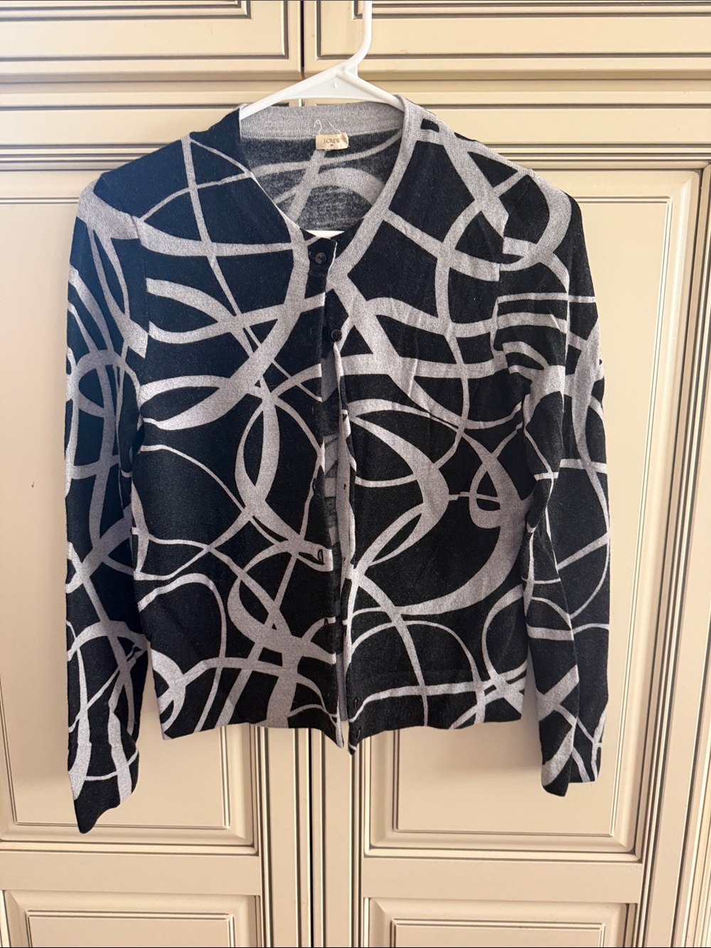 J. Crew Black & Gray Geometric Button Cardigan
